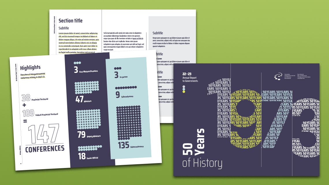 Couverture rétro du rapport annuel 2022-2023 inspirée de l’esthétique 1973.