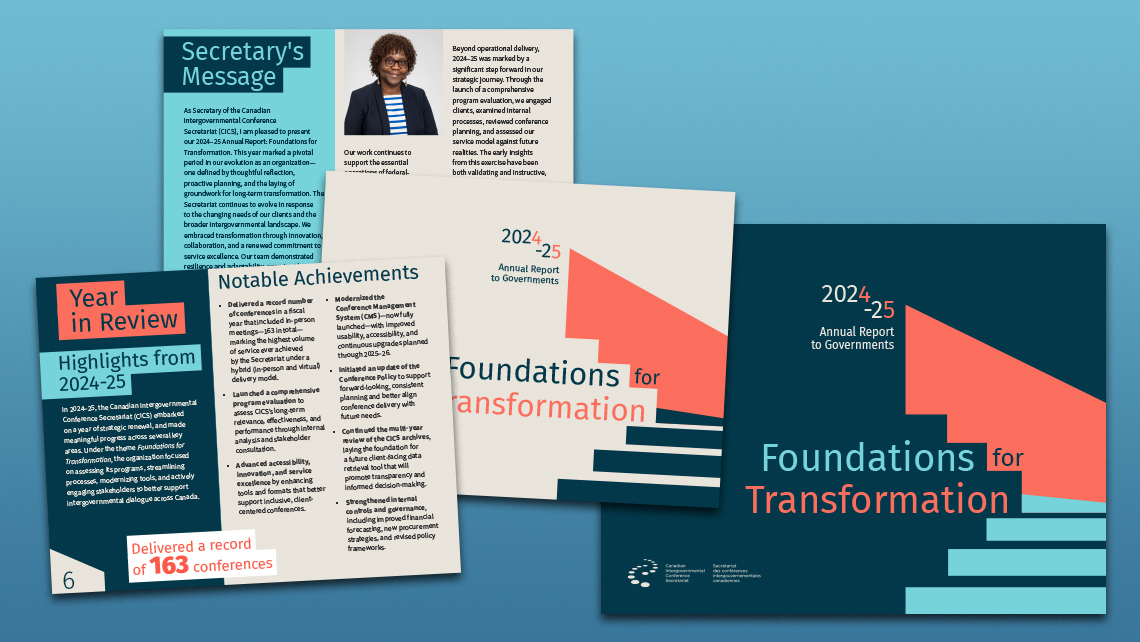 Concept alternatif du rapport annuel 2024-2025 avec couverture et pages de texte.